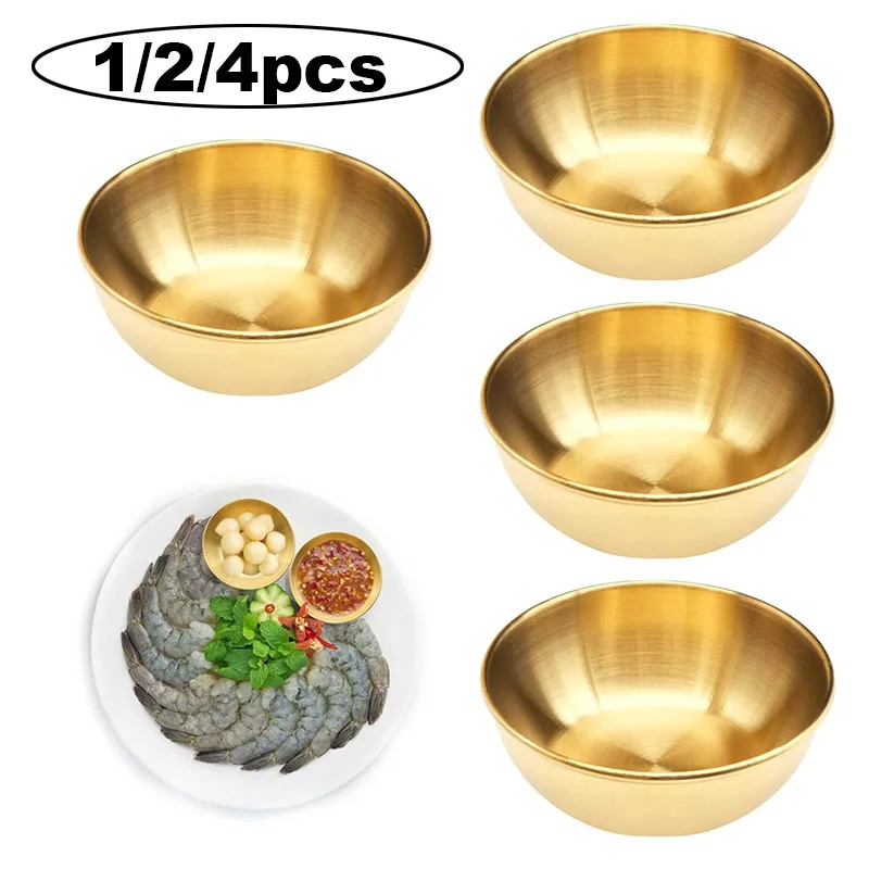 1/2/4 piezas de platos para salsa de acero inoxidable dorados, mini platos individuales para servir aperitivos y condimentos, cuencos para salsa de sushi