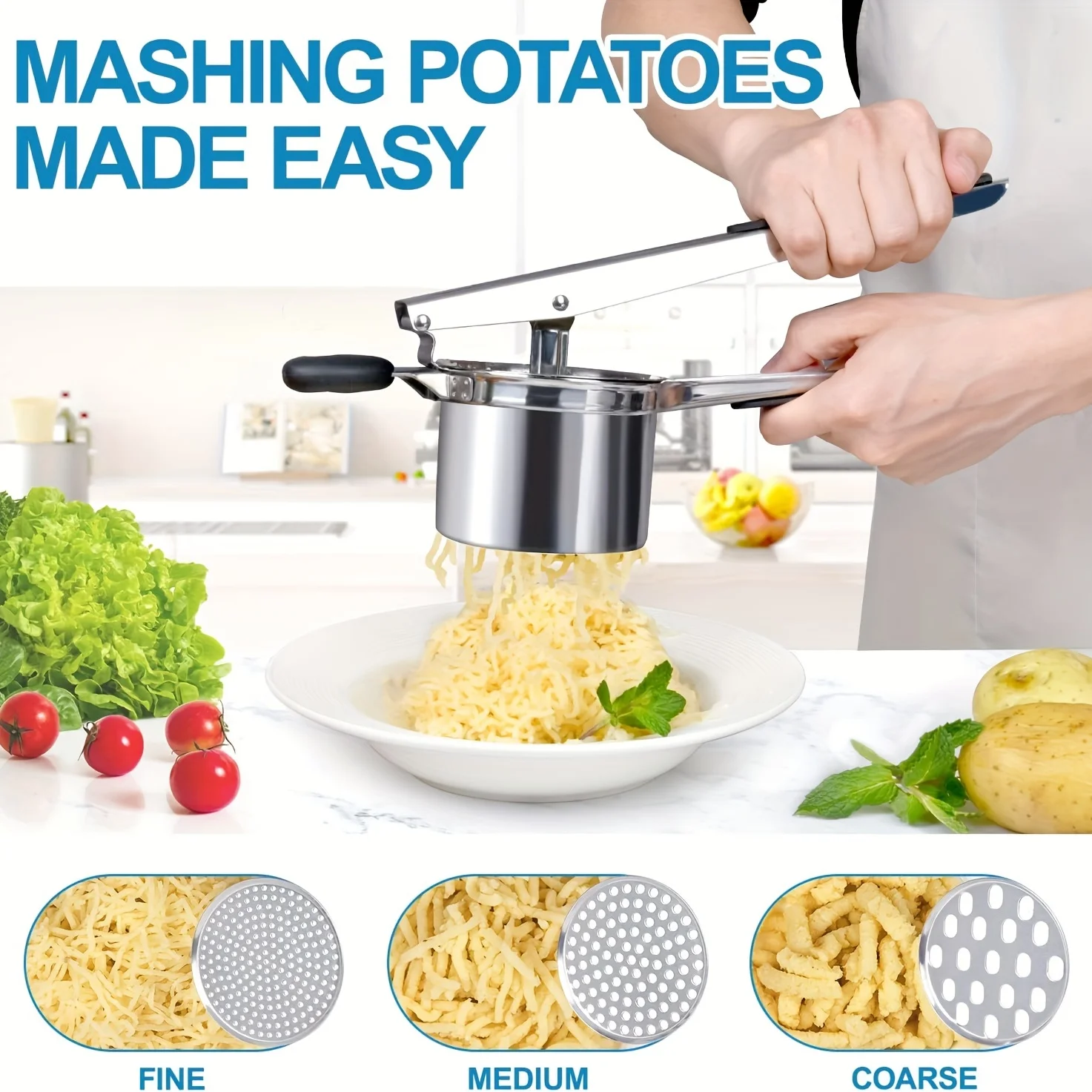 Multi‑Functional Stainless Steel Potato Ricer Replaceable Discs Manual Fruit Juice Squeezer Vegetable Press for Home Kitchen Use