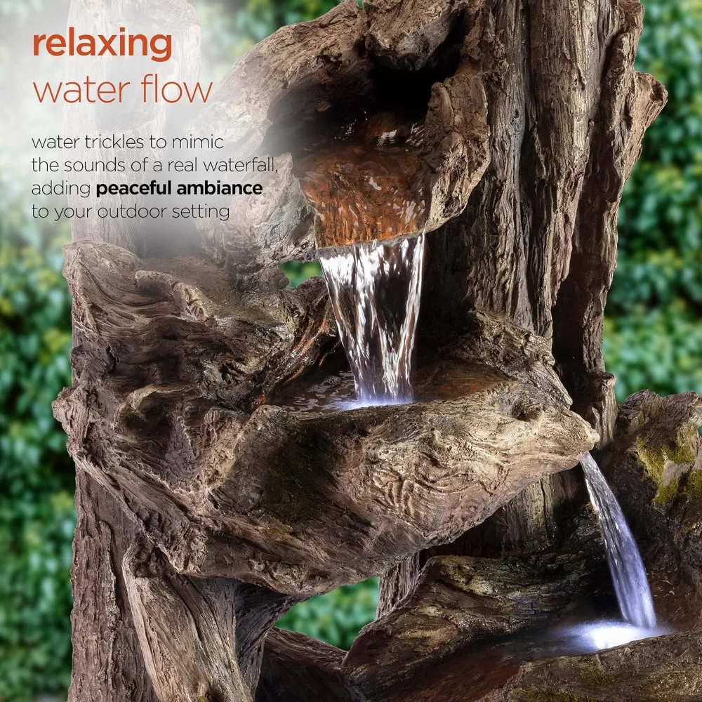 Fonte cascata de floresta tropical de 5 camadas para exterior de 39 polegadas de altura com luzes LED, 21 L x 18 L x 39 H polegadas