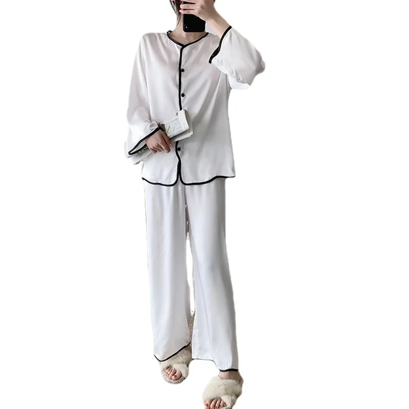 New Pajamas Women's Spring and Autumn ，Summer Long-sleeved Ice Silk Summer Women's Foreign Trade Wholesale Thin Loungewear Set