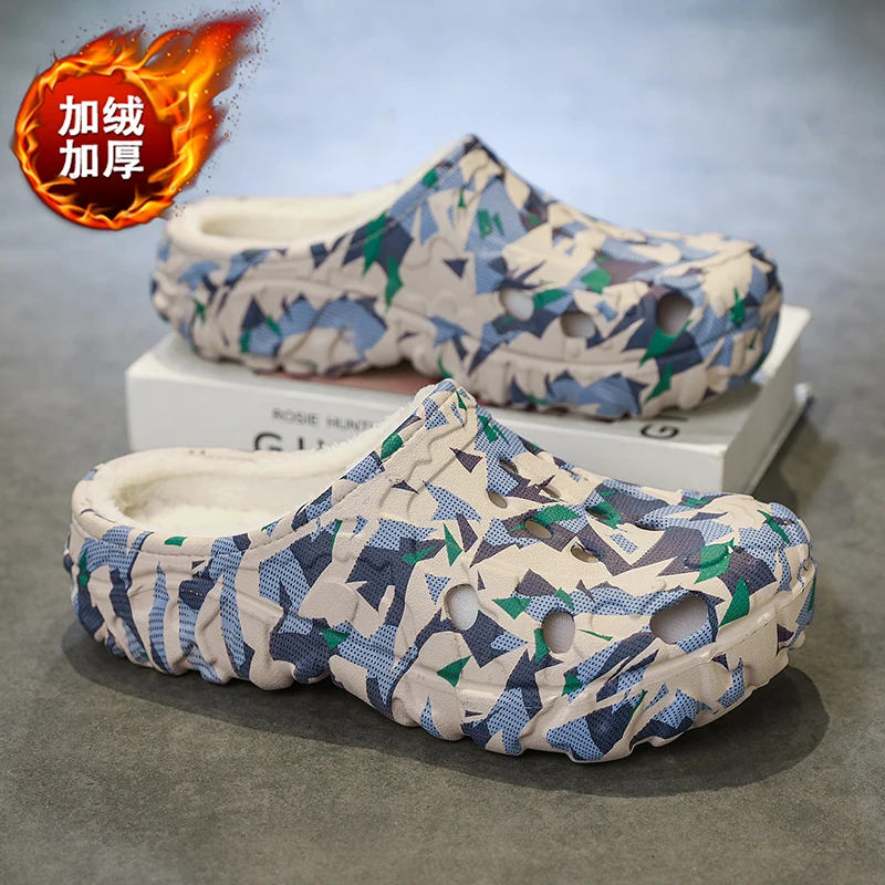 شباشب فرو شتوية للرجال، شباشب قطنية قطيفة عصرية مقاومة للماء للنساء، حذاء منزلي دافئ ومريح ومضاد للانزلاق