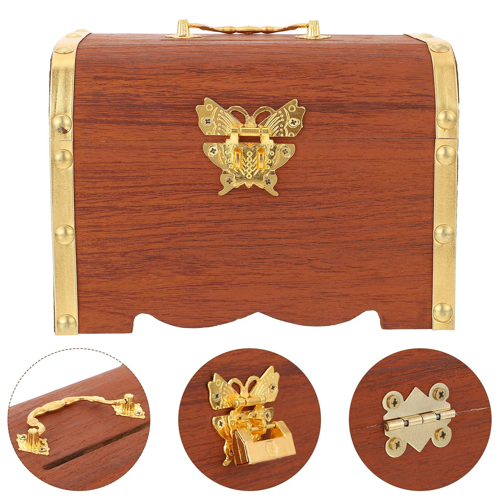

1Pcs Wood Coin Box Vintage Flipping Lid Wooden Storage Case Durable Lock Safe for Jewelry Home Gift Container Wood Coin Box