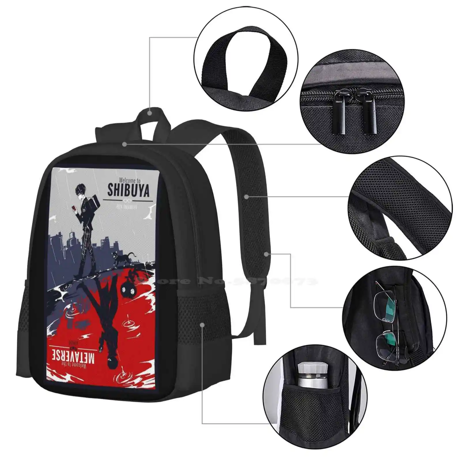 Shibuya Metaverse Persona 5 Pattern Design Bagpack School Bags Joker Shin Megami Tensei Anime Persona 3 Phantom Thieves Gaming