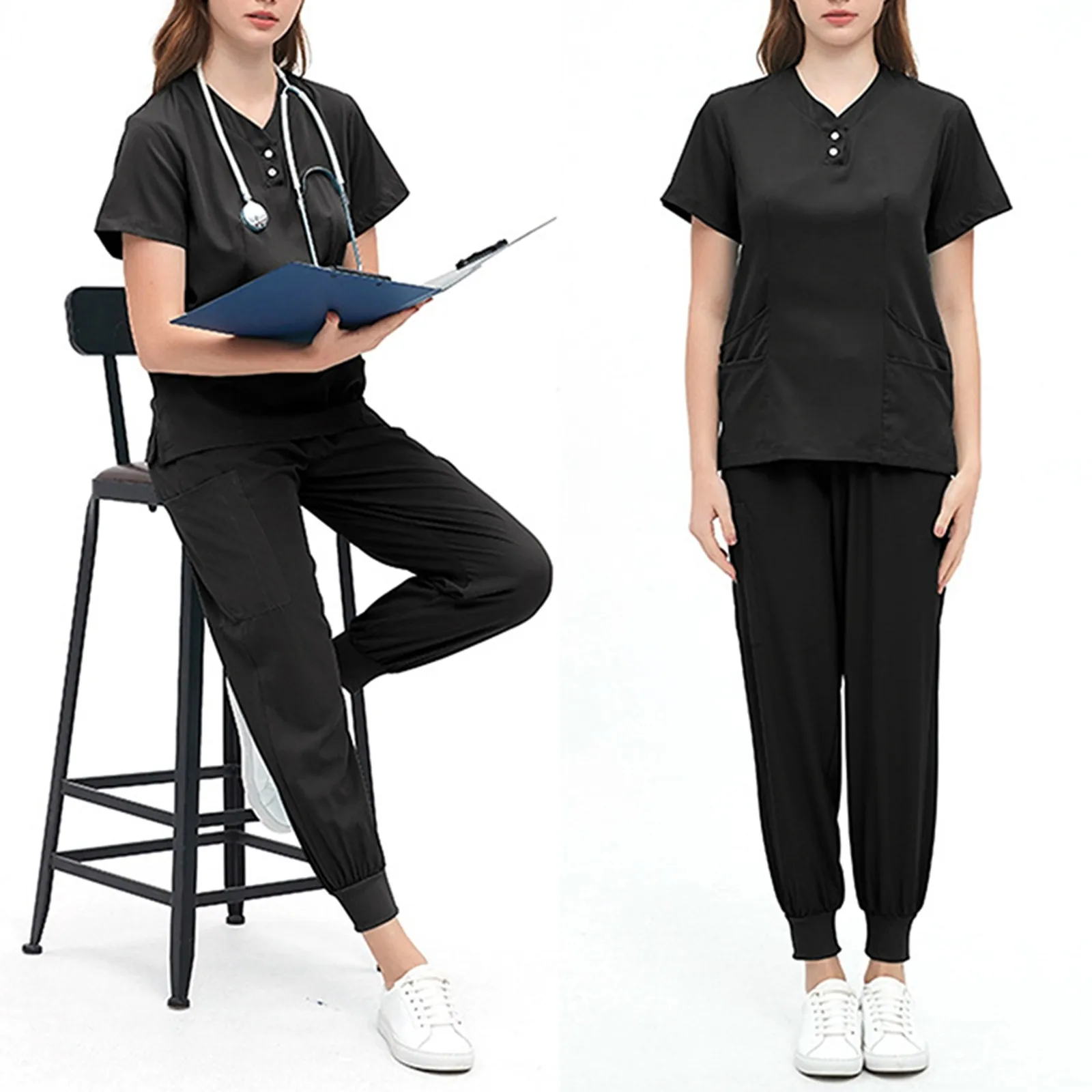 

Women Surgical Suit Hospital Doctor Nursing Uniform Short Sleeve Solid Colour Blouse Pants Sets Nurse Scrubs Uniform Sets