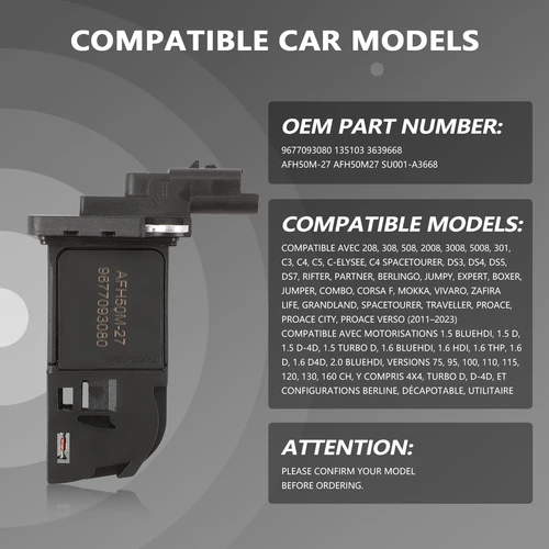 Imagen 2 del producto 9677093080 Sensor de flujo de aire masivo (MAF) de 4 pines para 208 308 508 2008 3008 5008 / C3 C4 C5 / DS3 DS4