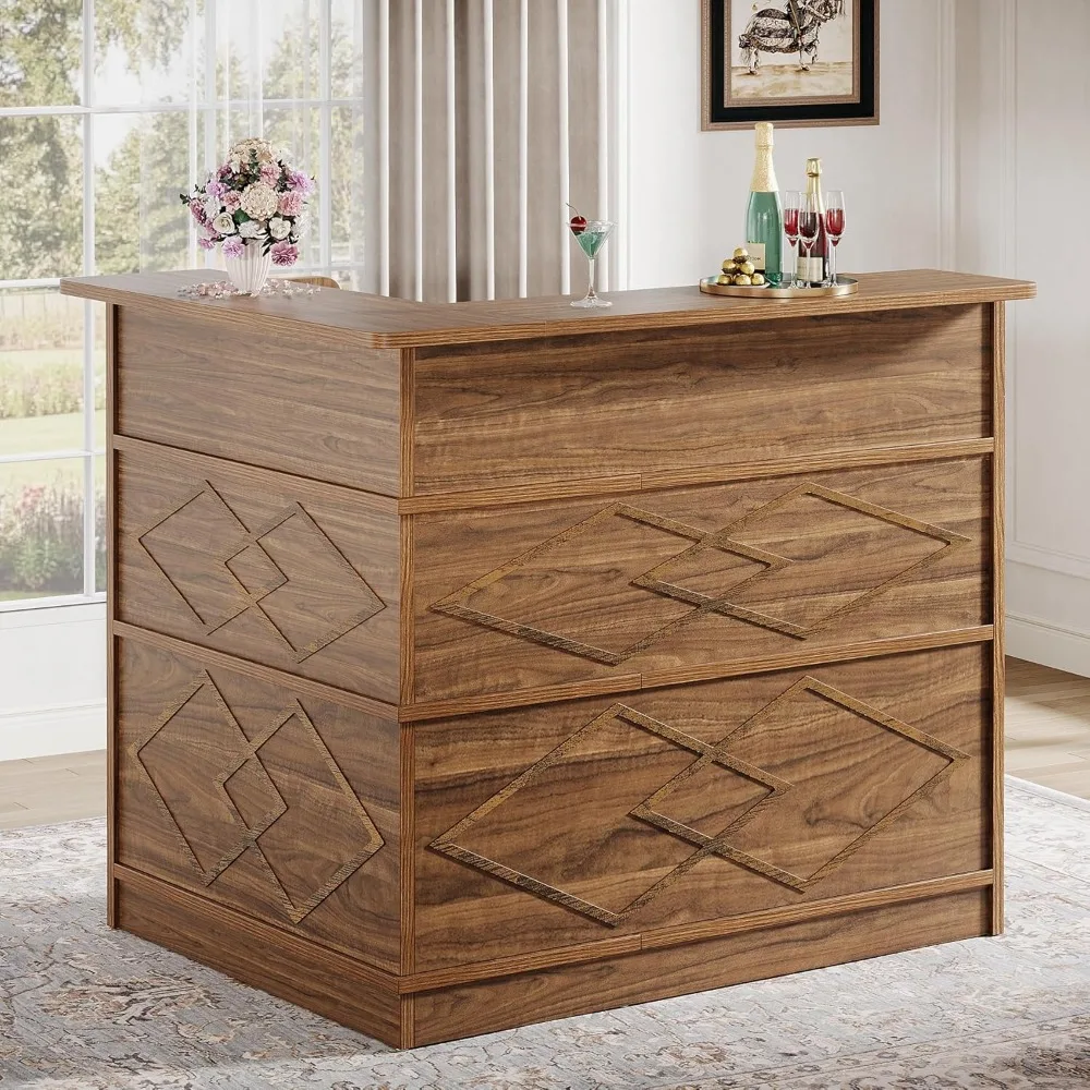 

Tribesigns Bar Cabinet, L-Shaped Home Bar Unit, 4-Tier Liquor Table with Storage Shelves & Wine Glass Holder, Corner Wine Table,