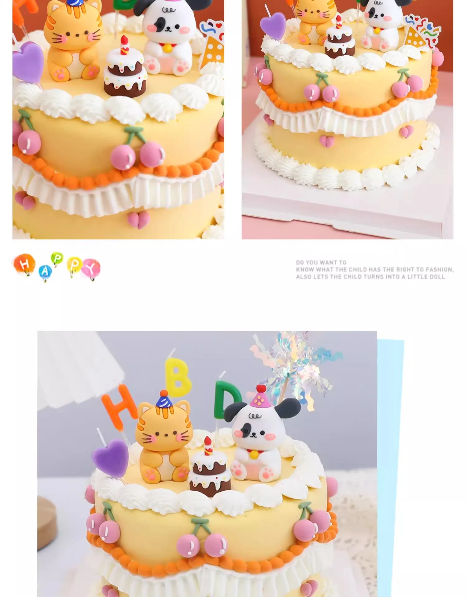 Kinder Geburtstagstorten-Dekoration Heim-Ornament Cartoon Kuchendekoration Happy Birthday Party Kätzchen Welpe Bär Hase Weiche Gummi-Puppe – Detail 3