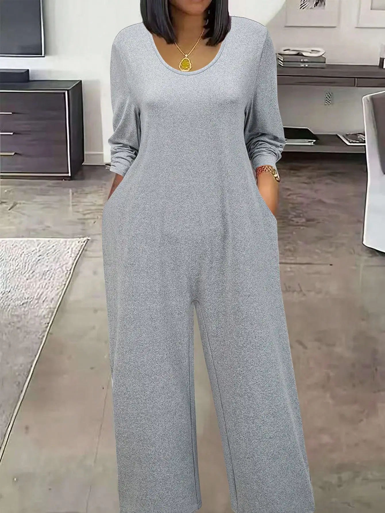 

Женский комбинезон свободного кроя с длинными рукавами и карманами, повседневный, удобный для весны и осени