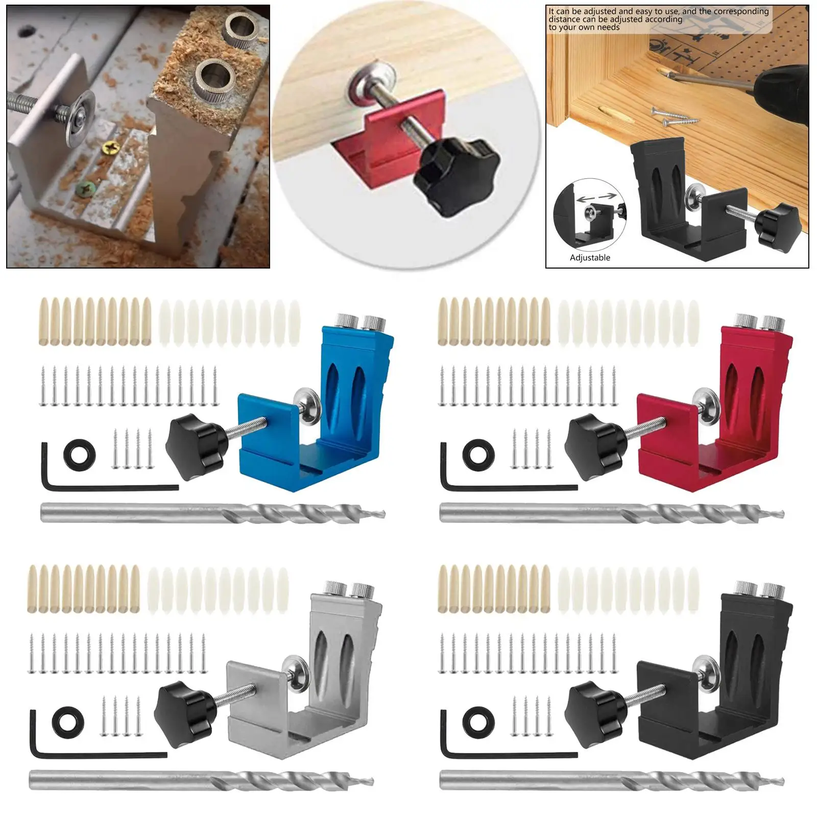 

15° Pocket Hole Jig Kit Saw Step Dowel Oblique Drill Tool Carpentry Locator