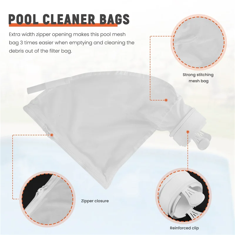 ABFS 3 PCS Substituição de saco com zíper se encaixa para Polaris 280,480 Limpador de piscina Saco de filtro multifuncional Sacos de limpeza de piscina