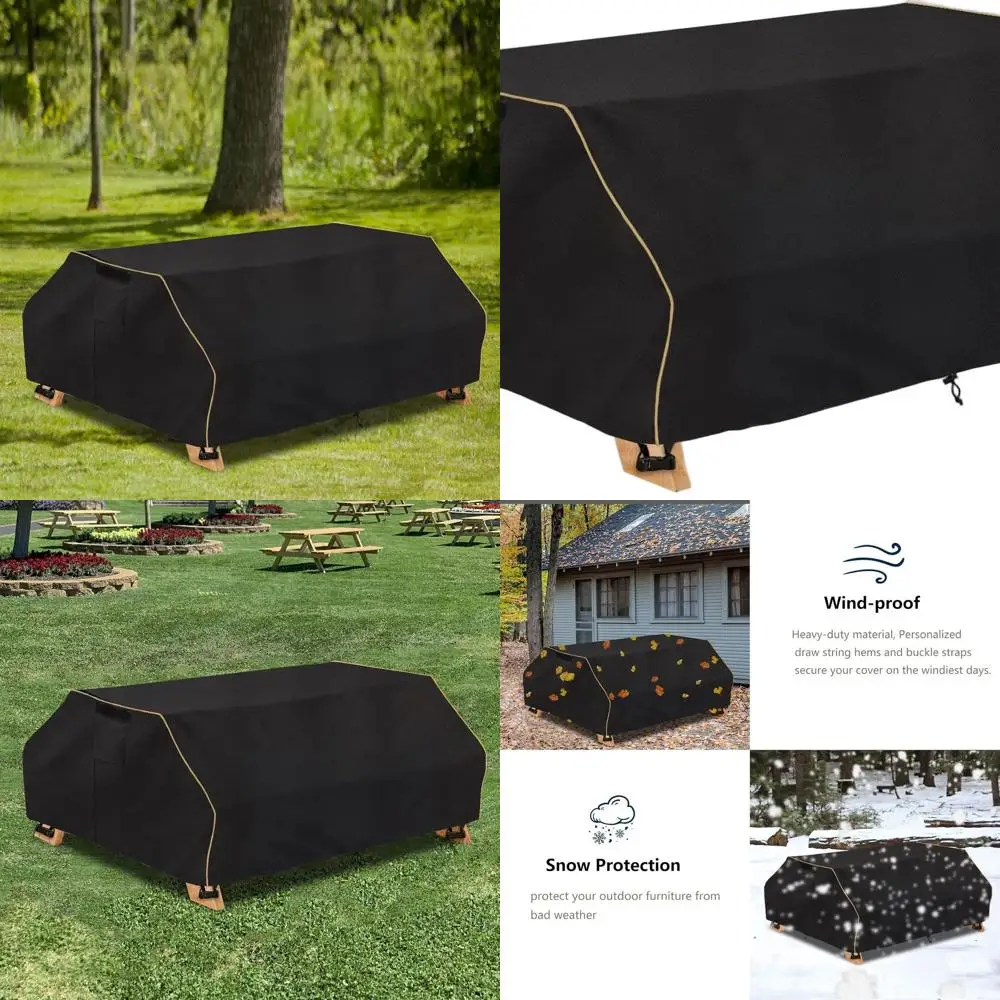 

96. Водонепроницаемый чехол для стола для пикника на открытом воздухе с скамейками, черный, устойчивый к ультрафиолетовому излучению, ветрозащитный и пыленепроницаемый.