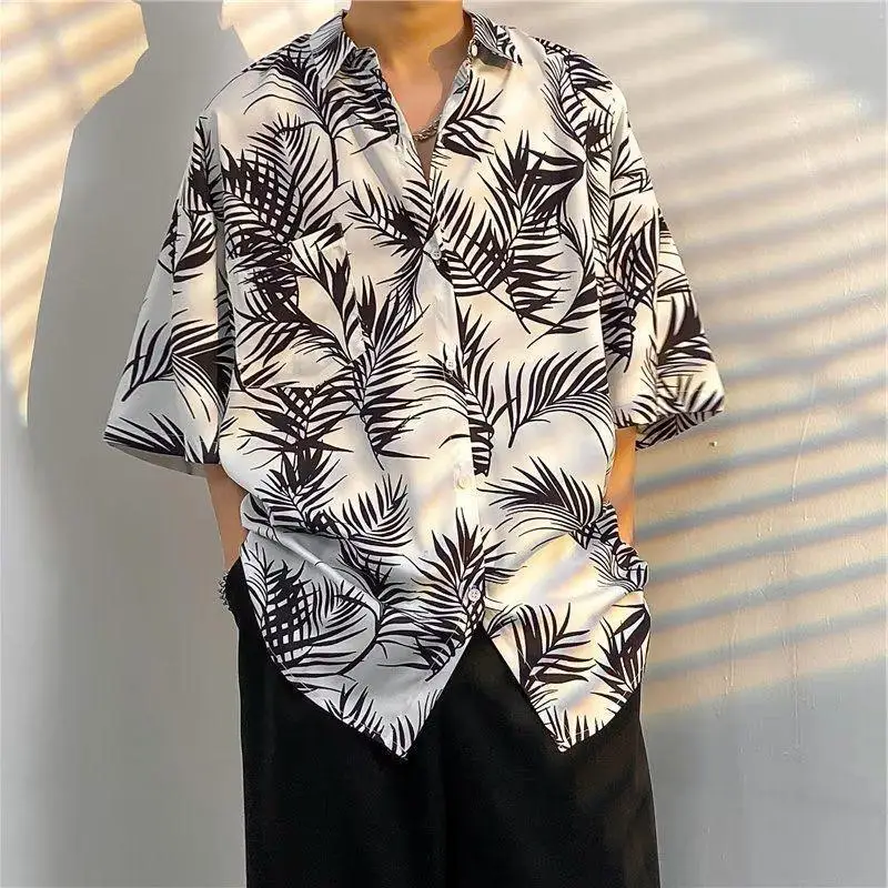 

Men Hawaiian Retro Floral Short Sleeve Shirt Korean Style Loose Casual Blouse Fashion Holiday Vacation Beach Streetwear Tops
