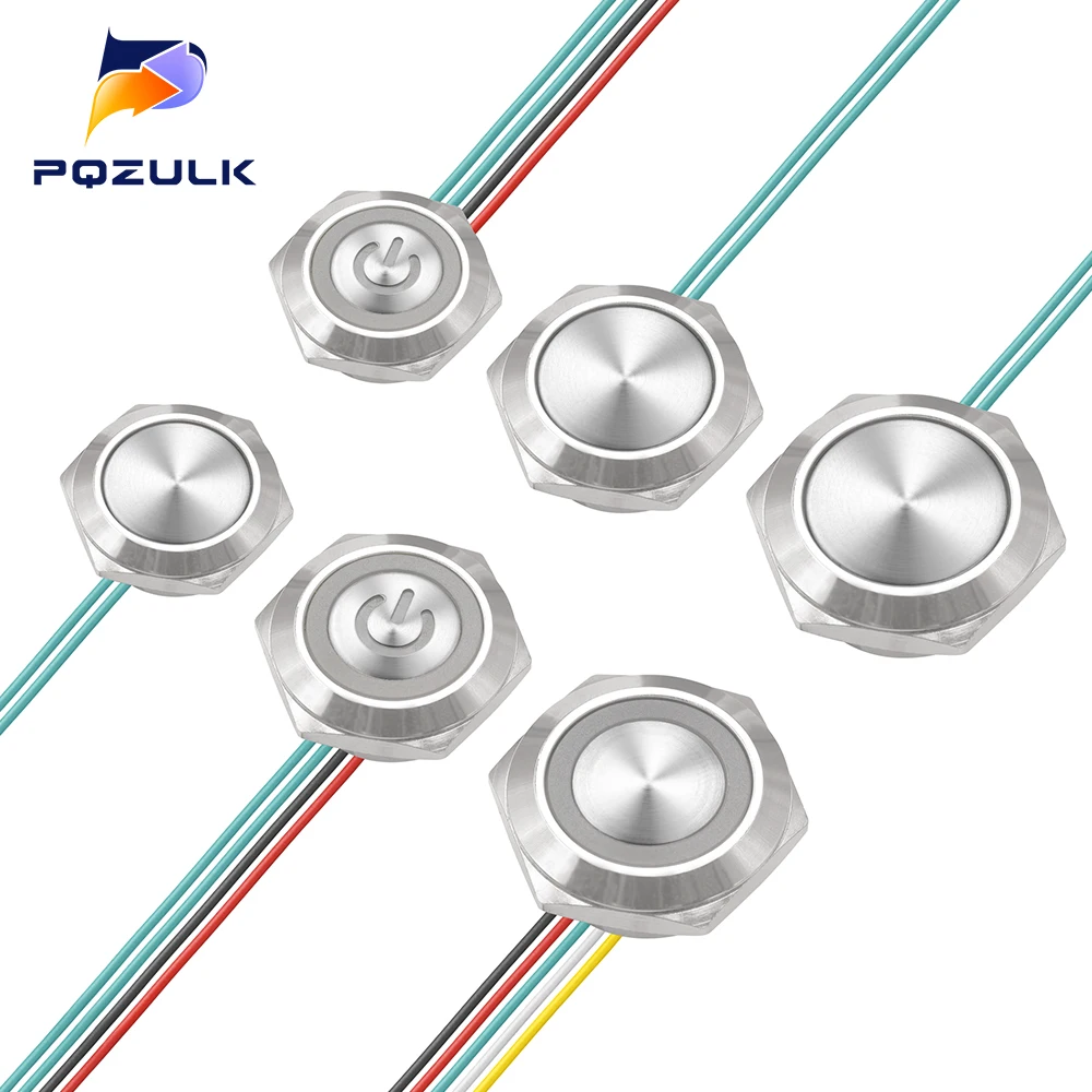 Ultra krótki przełącznik przyciskowy wodoodporny 16/19/22mm 12V 24V oświetlenie led chwilowe samoresetowania przyciski okablowania bez mocowania