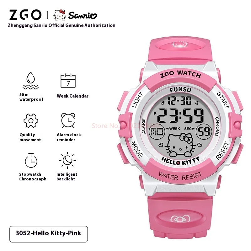 Sanrio Zgo Hello Kitty Watch Sports Waterproof Luminous Digital Watch Gifts For Female Students Kawaii Kids Watch Gift Toy Watch