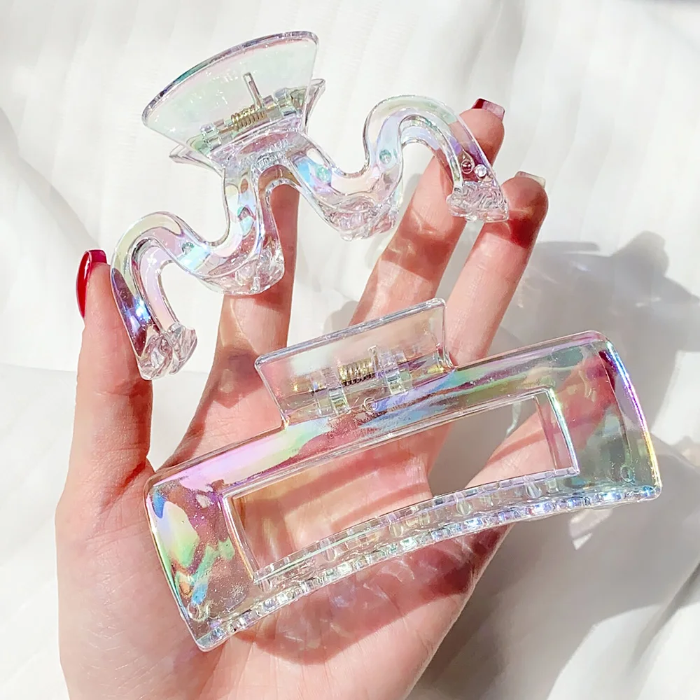 Pinza de pelo de Color degradado transparente para mujer, pinzas para el pelo de cangrejo grande, accesorios para el cabello para niñas, moda de