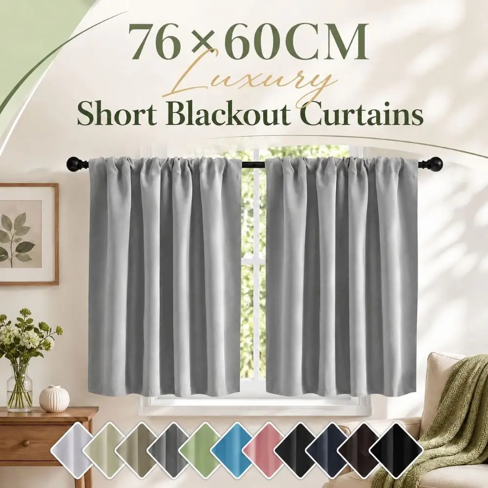 1PC 76×60CM Short Blackout Curtains Solid Color Washable Kitchen Curtain Thickened Breathable Partition Curtain Multipurpose