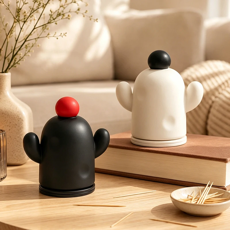2026 New Matte Smooth Abs Resin Cute Cactus Toothpick Holder with Free Toothpicks Home Dining Kitchen Table Decor Figurine view 4