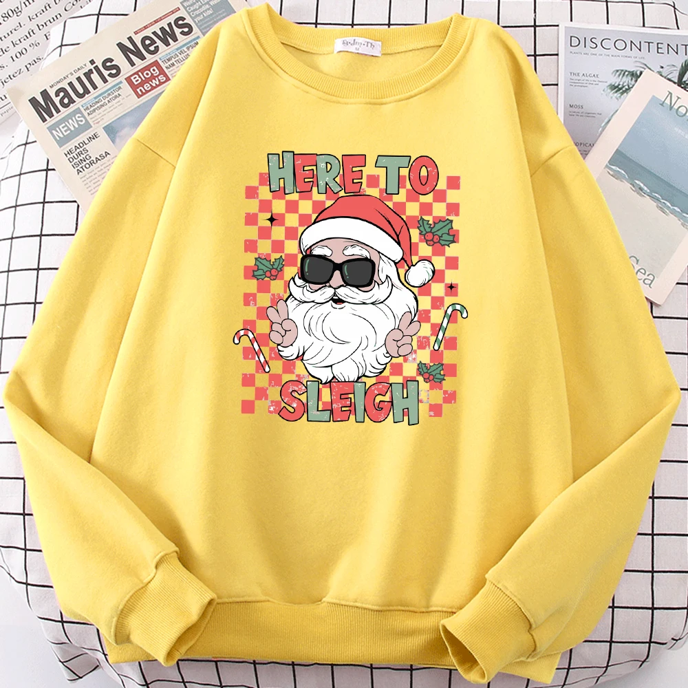 Merry Christmas Happy Santa Claus Wearing Sunglasses Pattern Women Sweatshirt Street Crewneck Pullover Autumn Top Fleece Clothes