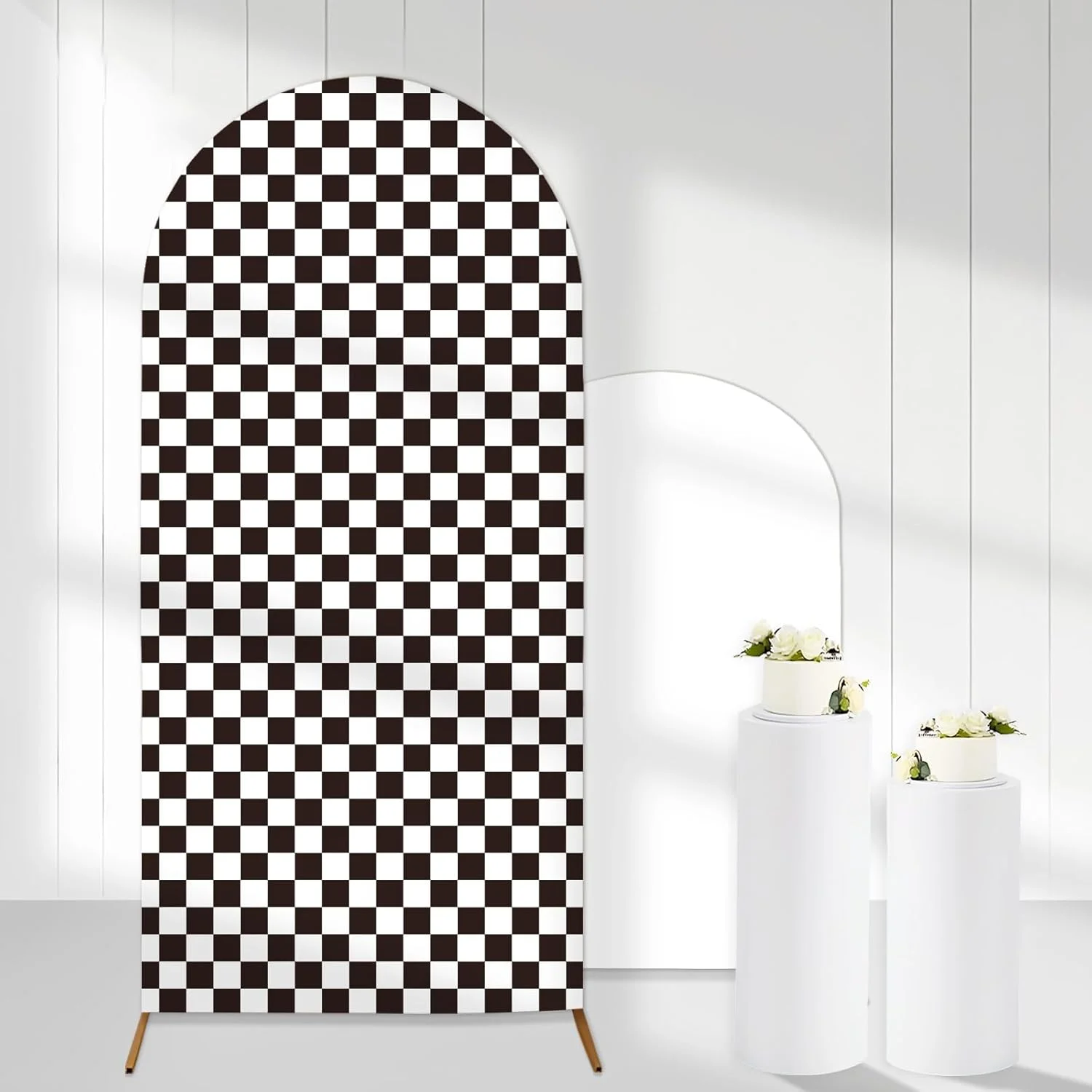

Black White Checkered Arch Backdrop Cover Boho Stretchy Arch Backdrop Stand Covers Photography Background Plaid Arch for Wedding