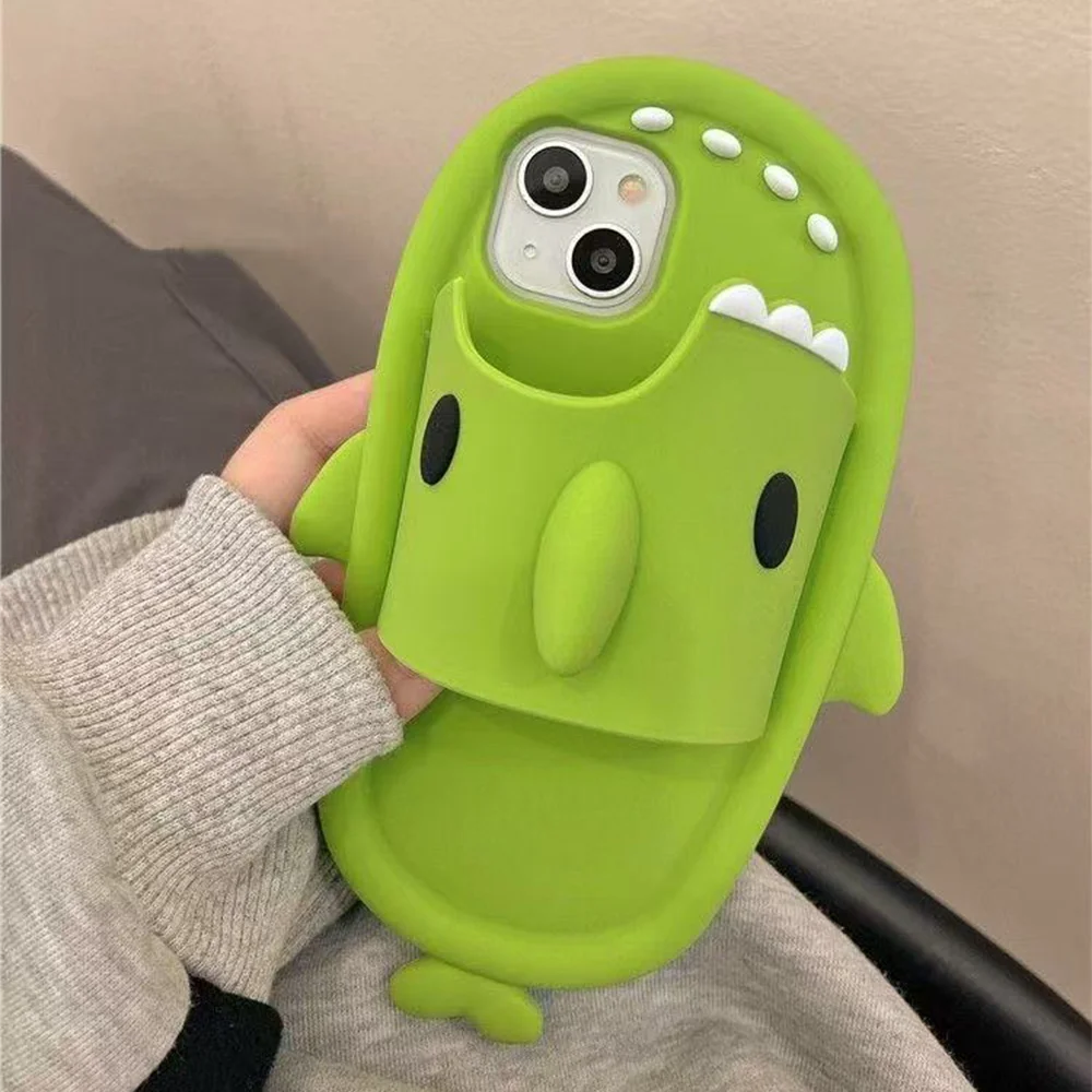 

Phone Case For iphone 15 14 13 12 11 Pro Max New INS Creative Funny Cartoon Cute Shark Slippers Shape Soft Protective Cover