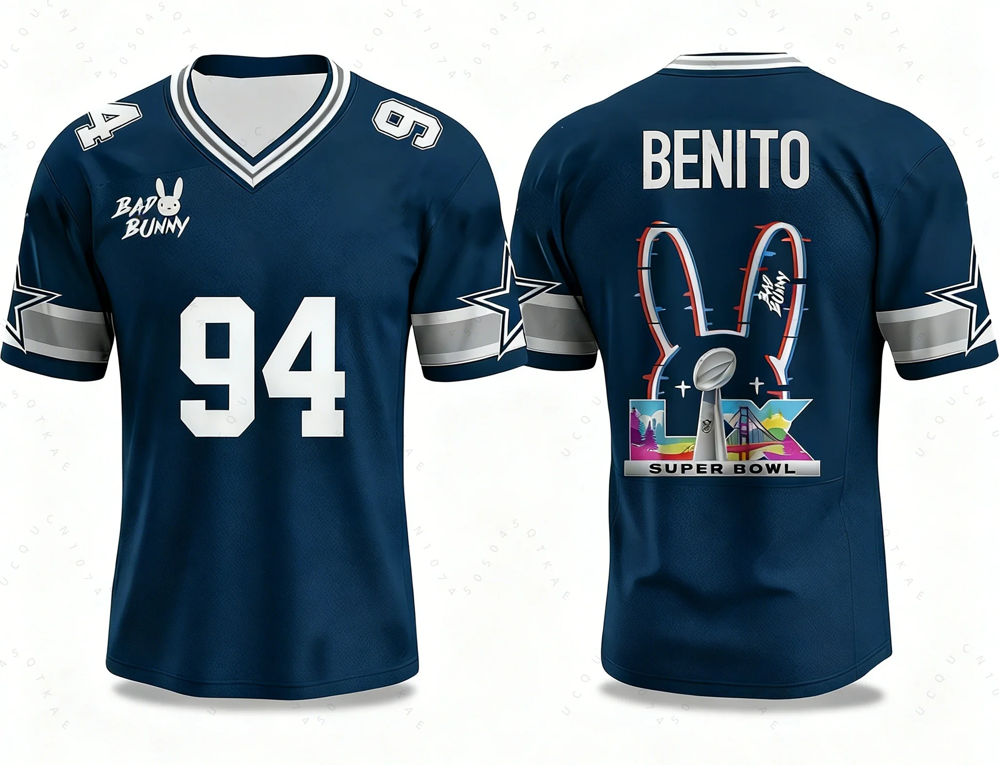 

Bad Bunny Halftime Show Benito No.94 Print Rugby Jersey American Sports Tees Speed Sportswear Kid's Adult Motorcycle T-Shirts