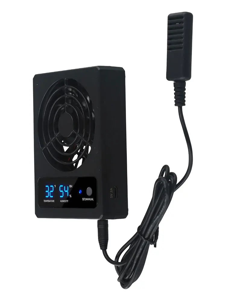 For Reptile Enclosure Temperature Control Fan 2700RPM 28dB 4.41*3.32*0.98in Black EASY INSTALLATION PP With LED Display