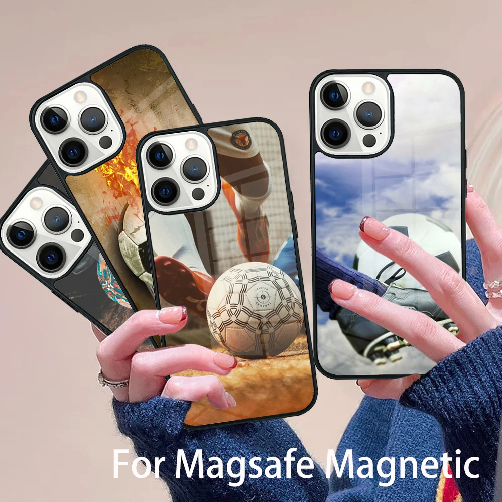 

football soccer ball design Phone Case Magesafe Magnetic Wireless Charge Cover For IPhone 16 11 12 13 14 15 Pro Max Plus Mini