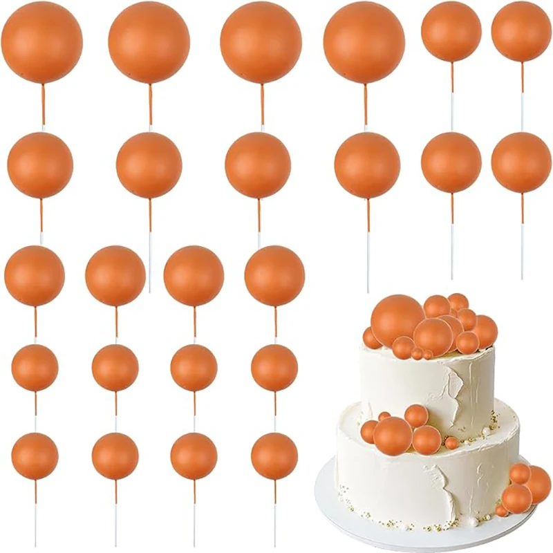 20pcs Orange Foam Balls Cake Decor 2-4cm Different Size Birthday Cupcake Decor Ball for Baby Shower Wedding Cake Supplies