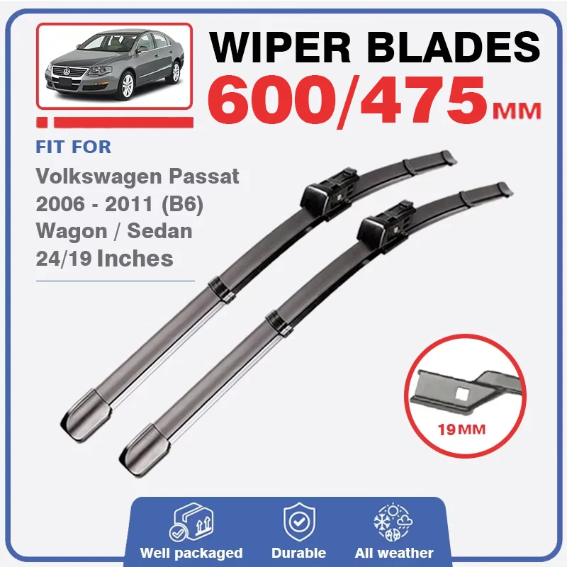 Front Rear Wiper Blades For VW Volkswagen Passat B6 3C 2006 - 2011 Windshield Brush Windscreen Window Silicon Wash Delete Cover