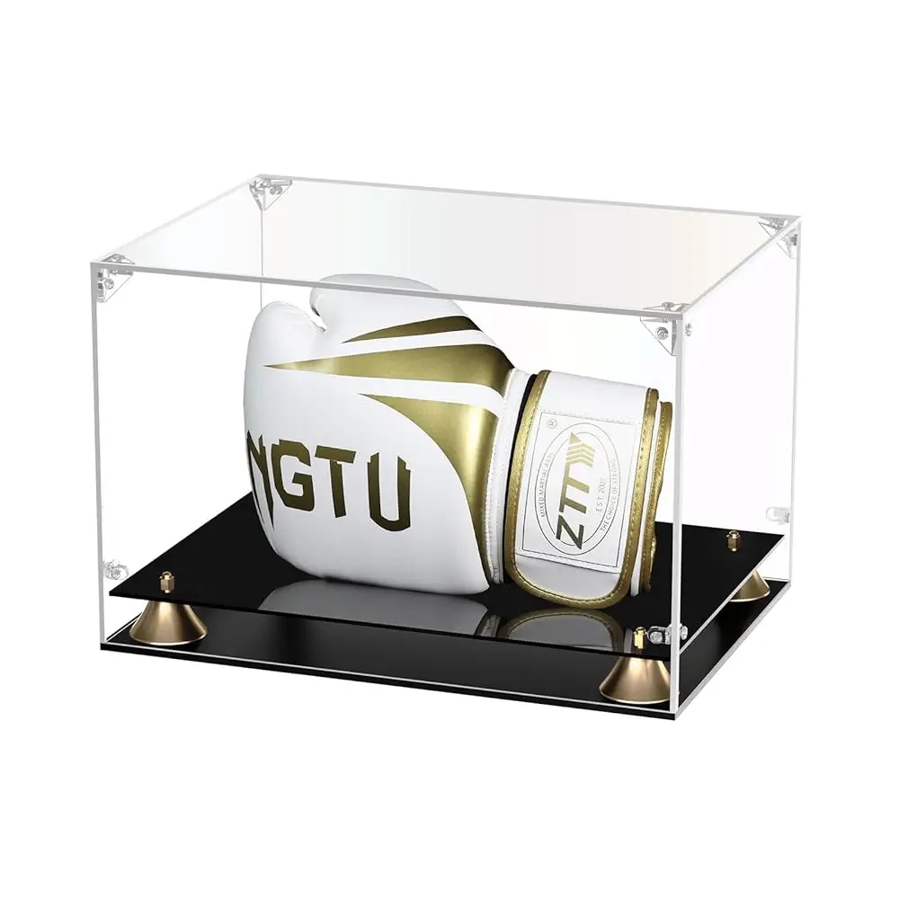 

Витрина для боксерских перчаток, прозрачный акриловый футляр с двухслойным основанием для полноразмерных боксерских перчаток, для самостоятельной сборки.