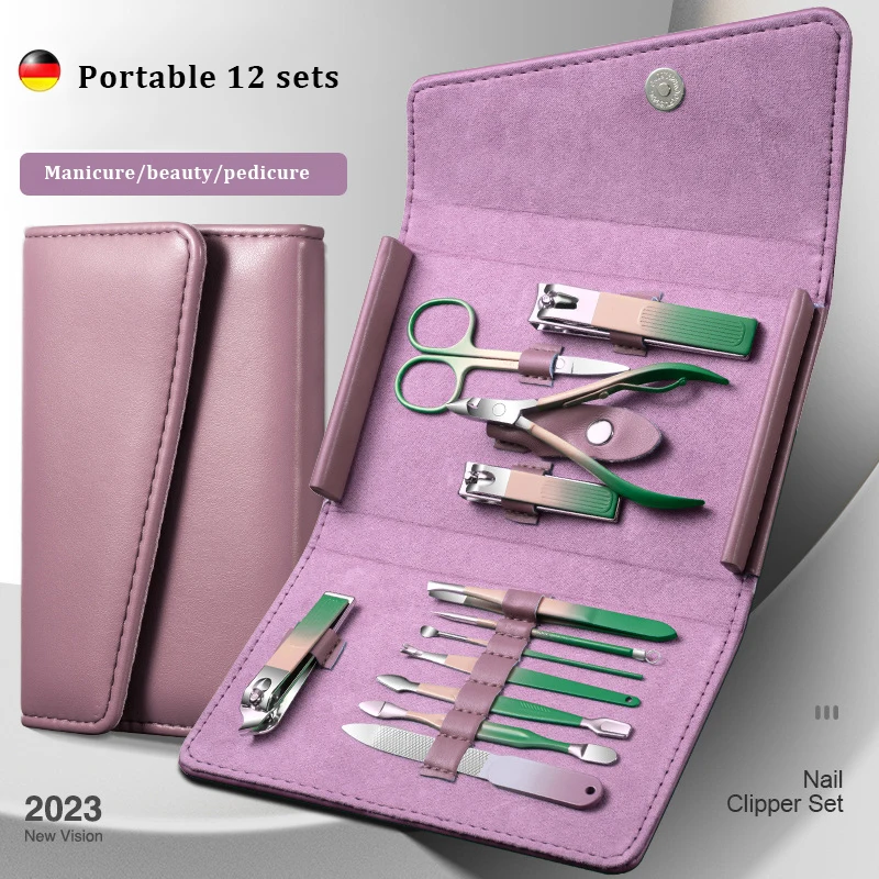 New High-quality 12-piece Nail Clipper Set Complete Gradient Manicure Set box Diagonal Nail Clipper Personal Care Pedicure Tools