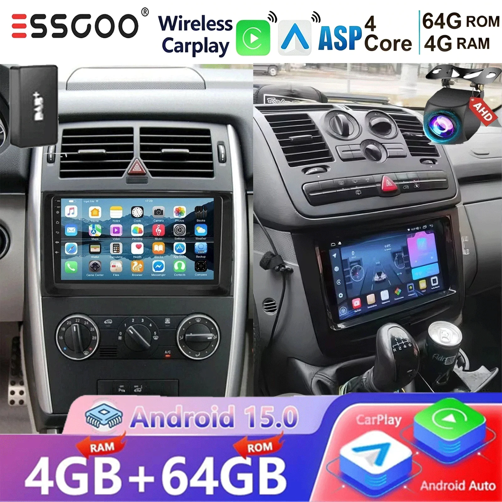 ESSGOO 4GB+64GB / 4GB+128GB Android 15 Radio für Mercedes-Benz Vito 2 W639 Viano 2 W639 2003 - 2015 Auto-Video-Multimedia-Player Stereo Navigation GPS WIFI RDS FM Bluetooth DAB+ Adapter
