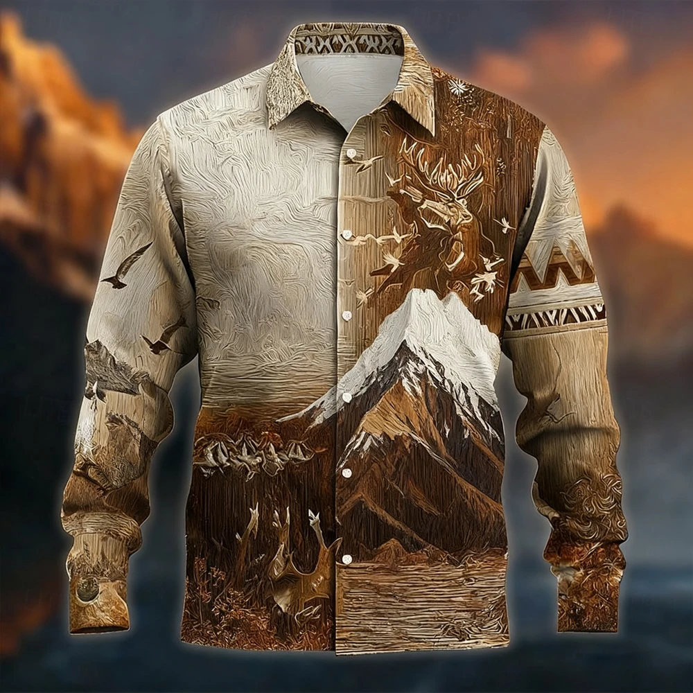 الرجال خمر الرنة ازتيك الثقافة الهندية قميص طويل الأكمام قميص الرجال عادية بلايز العرقية ثلاثية الأبعاد قميص مطبوع التلبيب #6