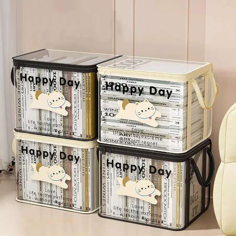 

Student Book Storage Bag Large Capacity Foldable Portable Storage Box Transparent Dustproof Waterproof Clothes Toys Organization