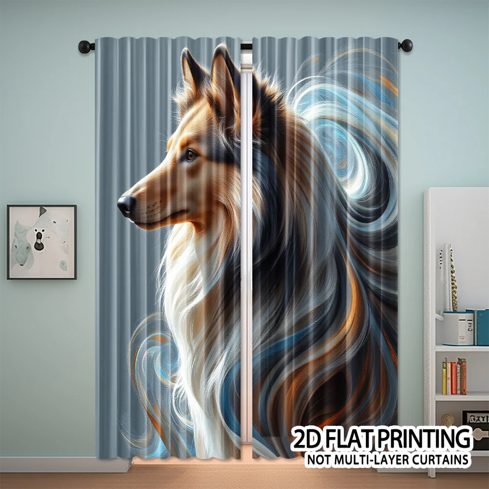 Artistic Collie Dog Curtain Fantasy Swirl Pattern Drape Elegant Pet Portrait Window Treatment for Living Room Bedroom Home Decor