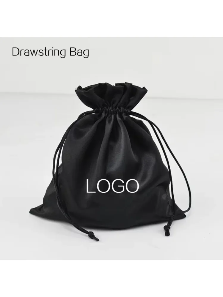 Torba ze sznurkiem Etui na biżuterię Czarna satynowa saszetka na prezenty Drewniana kieszeń na uszy Przedłużanie włosów Torby do pakowania Producent Niestandardowe logo 50P — zdjęcie 2