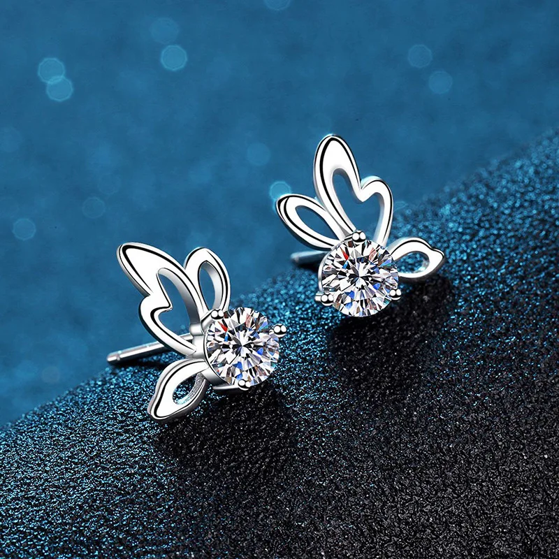 2024 new style simple butterfly earrings S925 sterling silver female earrings, the classic 50 points moscone earrings