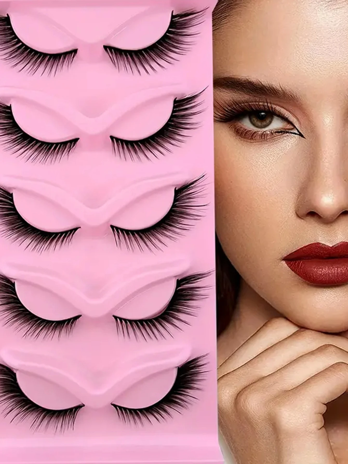 5 Paar Fuchswimpern, natürlich aussehende Katzenaugenwimpern, 3D-längige Wimpern, 16 mm Wimpern – Detail 6