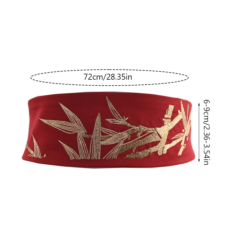 Ancient Style Bamboo Leaf Embroidery Belt Elastic Kimono Dress Decor Waistband Vintage Style Lady Yukata Haori Obi Wide Corset