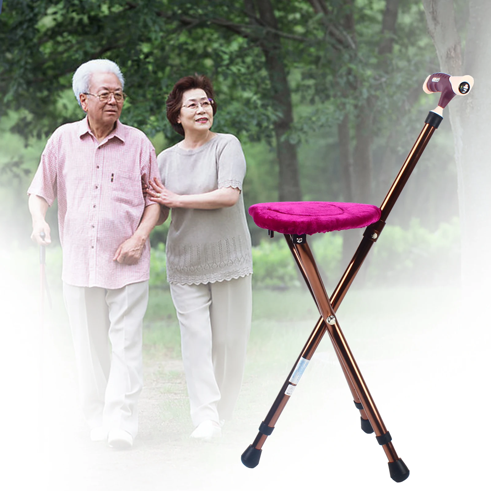 Folding Portable Walking Stick Seat Adjustable Aluminium Cane Chair Stool Senior