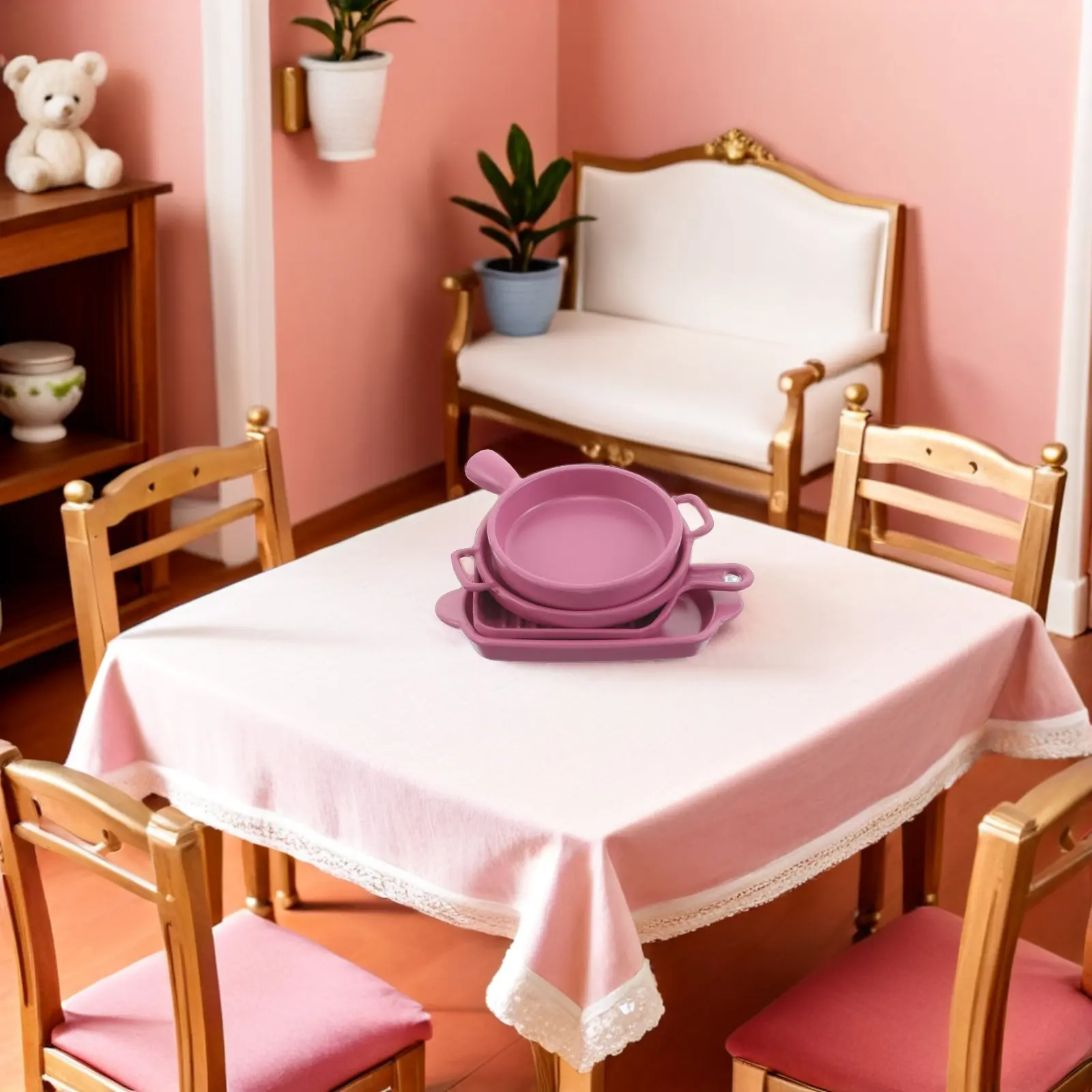 1Set Miniature Dollhouse Kitchen Accessories Mini Steak Plates Baking Dish DIY Craft Tableware Decor Miniature Dollhouse Dish
