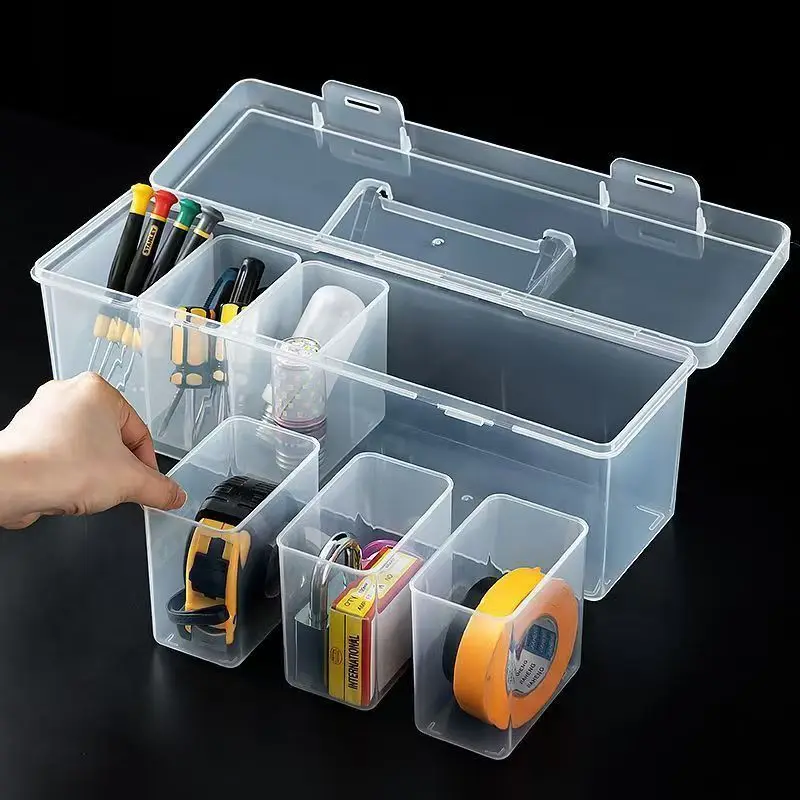 Transparenter Werkzeugorganizer mit Mehreren Fächern, Aufbewahrungsbox für Werkzeugteile und Hardware mit Tragegriff für Hausorganisation und Garage – Detail 7