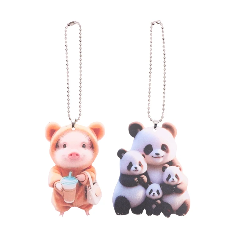 1PC Cartoon Piggy Panda Ornaments 2D Animal Acrylic Car Pendant Decorative View Mirror Pendant Keychain Christmas Ornaments