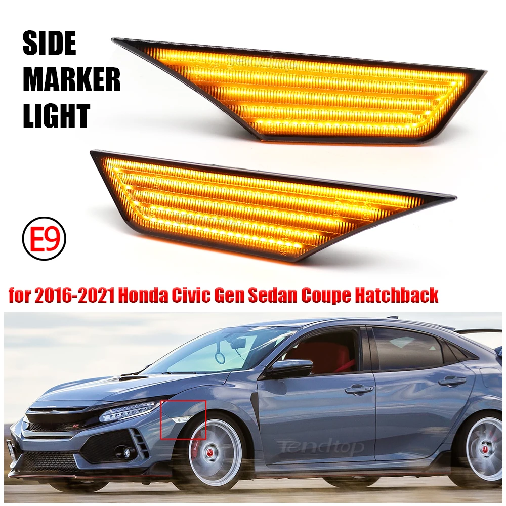 

For Honda Civic 10th Gen Sedan/Coupe/Hatchback 2016-2021 2Pcs Dynamic LED Turn Signal Side Marker Light Repeater DRL Lamp