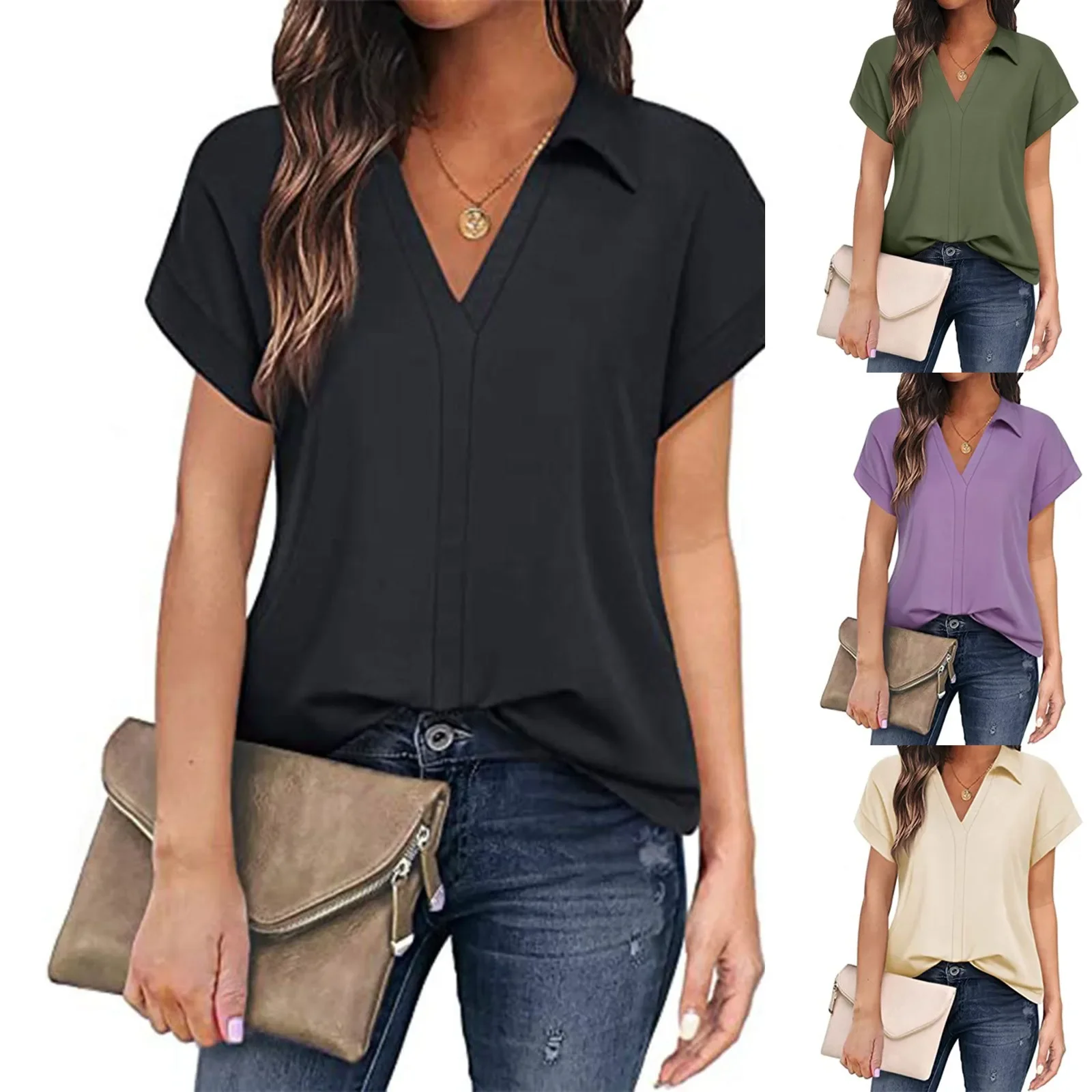 

Shirts & Blouses Women'S Short Sleeve With V Neck Tunic Elegant Women'S Blouses Casual 2025