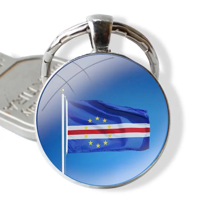 Fashion Cape Verde Flag Other Country Flags Keychain Handmade Glass Cabochon Key Ring Holder Pendant Key Chains