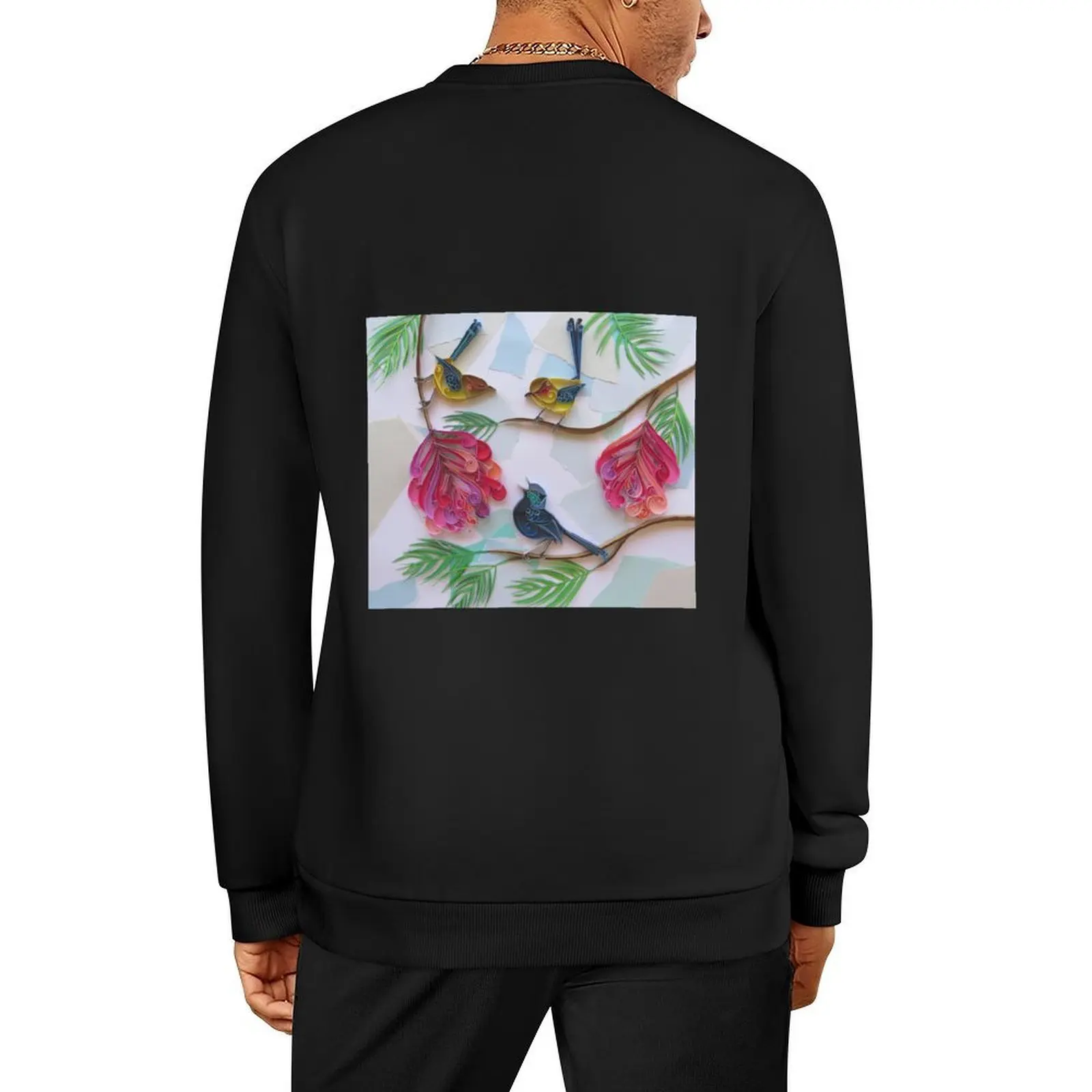 

Three Blue Wrens amongst Grevillea Pullover korean clothes blouse clothes for men sweatshirts men