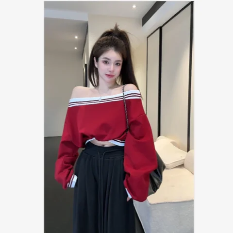 Korean Retro One Shoulder Hoodie with Loose Short Top Available in Three Different Ways New Women's Fashion Trend