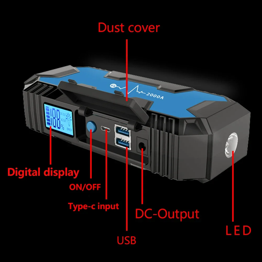 POWERFORCE 2000A  15000mAh Jump Starter 12V Booster Power Pack EC8 Jumper Clamp for Gasoline and Vehicles