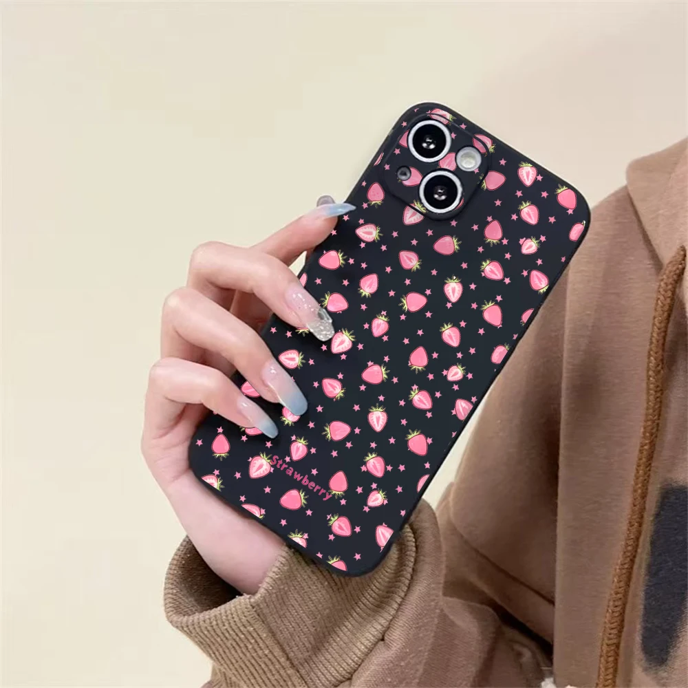 For iPhone 17 16 15 14 13 12 11 Pro Xs Max Air 16e 17e 7 8 6 6s Plus Mini X XR Cute Strawberry Painted Soft Silicone Phone Case view 4